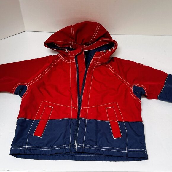 Baby GAP classic Red & Blue jersey-lined‎ Hooded rain coat 12-18 Mo EUC - Picture 1 of 7